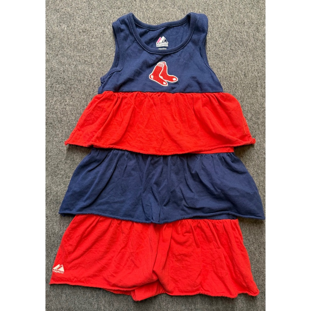 Majestic Boston Red Sox Girls Tiered Ruffle Dress Navy Red Size 6X MLB Baseball